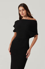 Off Shoulder Ribbed Midi Sweater Dress
