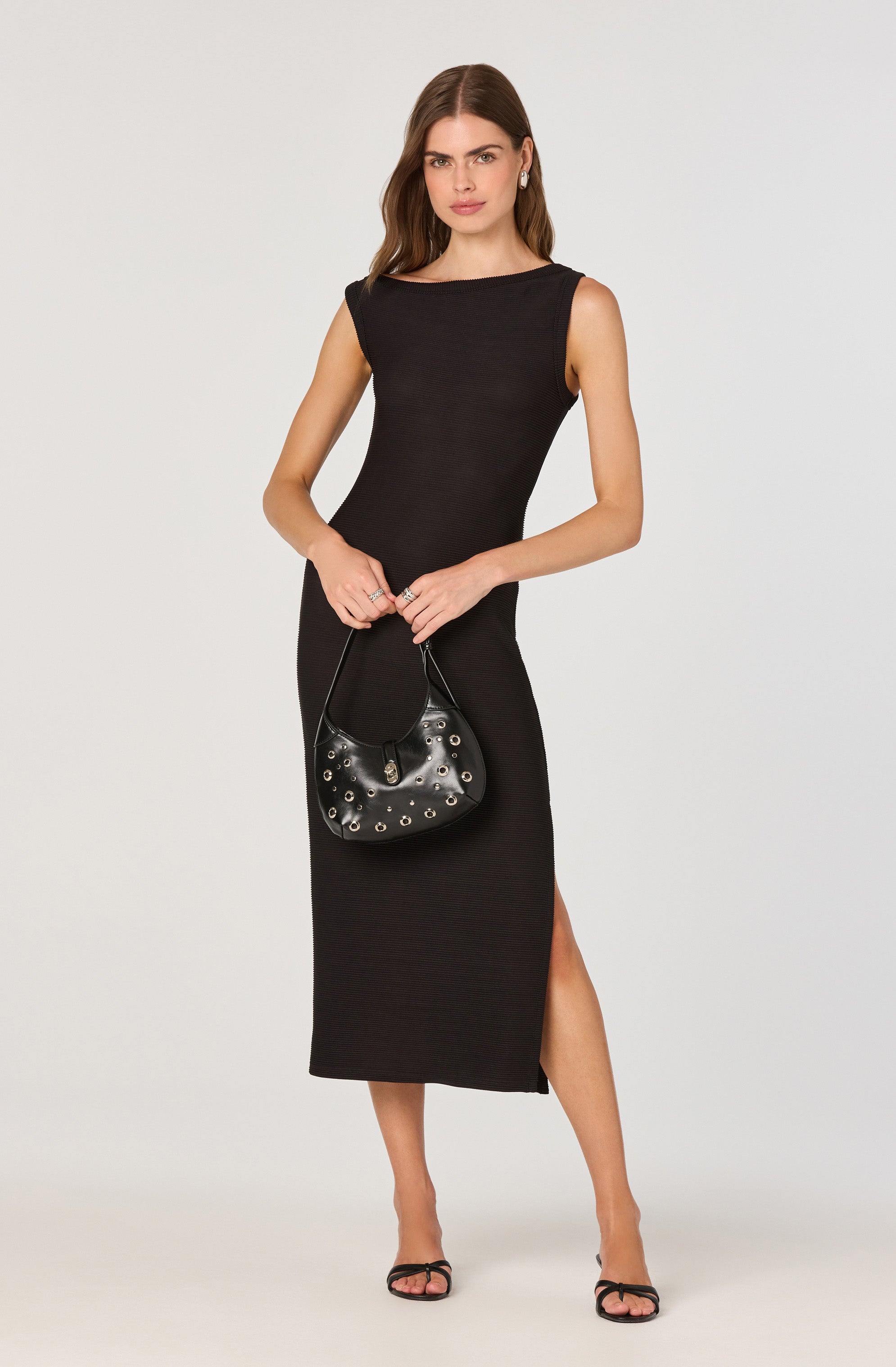 Off Shoulder Ribbed Knit Midi Dress